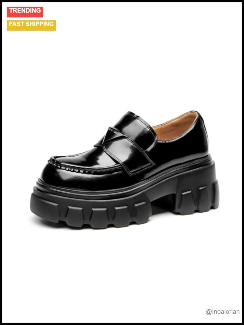 Platform Leather Loafers Chunky Lug Sole Slip-On Business Casual Round Toe
